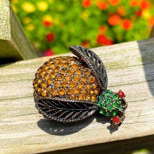 Vintage Crystal Lady Bug Brooch Swarovski Rhinestone Bee Pin